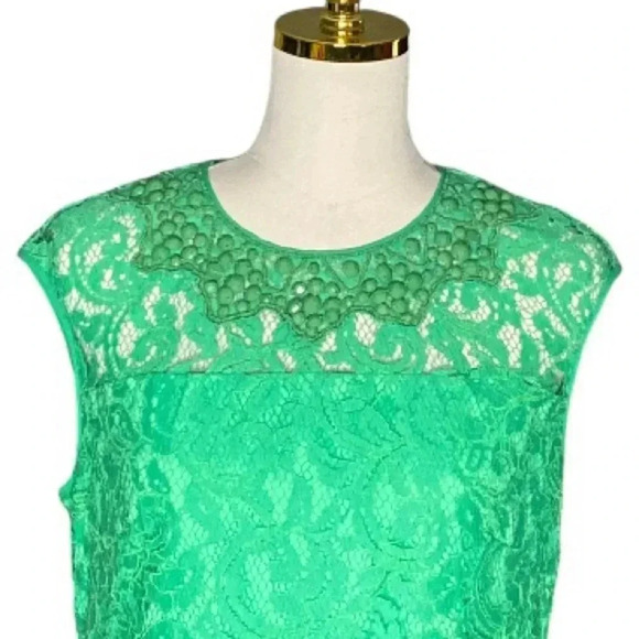ADRIANNA PAPELL |SLEEVELESS LACE DRESS WITH BEADED NECK IN BOTANIC GREEN SIZE 10 - Picture 6 of 10